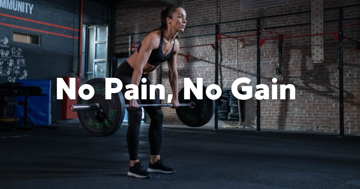 fit woman doing hard workout, no pain no gain